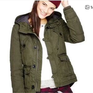 Aritzia TNA Platoon Warm Faux Fur Military Olive Utility Jacket